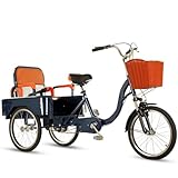 Triciclo para personas mayores,triciclo tándem con asiento trasero plegable,transmisión de cadena doble,triciclo de carga,bicicleta de 3 ruedas,horquilla delantera con absorción de impactos,rickshaw