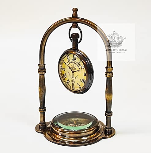 Asian Arts Global Nautical Clock Ship Table Clock Brass Desk Clock Maritime Brass Compass Antique Victoria London Desktop Clock #TOP4