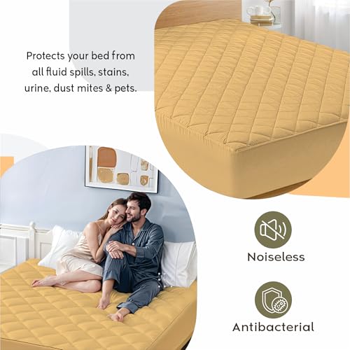 Image of Ayka 100% Waterproof Cotton Quilted Mattress Protector King Size Breathable Hypoallergenic Noiseless Ultra Soft Fitted Bed Protector 78x72 inch Mattress /Bed Cover (King 78x72 inch | 6.5x6 ft, Beige)