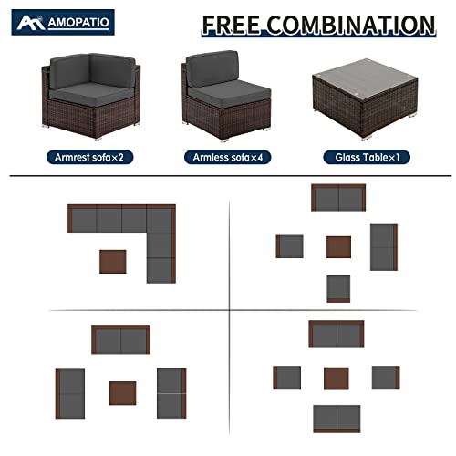Amopatio Patio Furniture Set 7 Pieces Patio Conversation Set Outdoor Sectional Wicker Rattan Sofa With All-Weather Cover, Patio Furniture With Pillows Fits Porch Garden Backyard Balcony(Gray) #TOP3