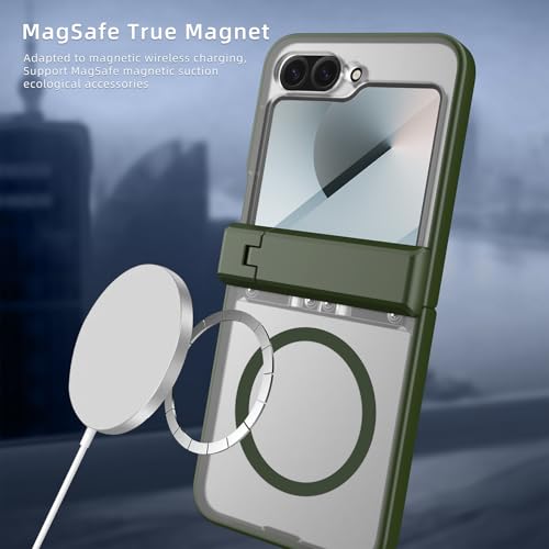 Coque Samsung Galaxy Z Flip6 avec protège-écran intégré et support rotatif vert - 3