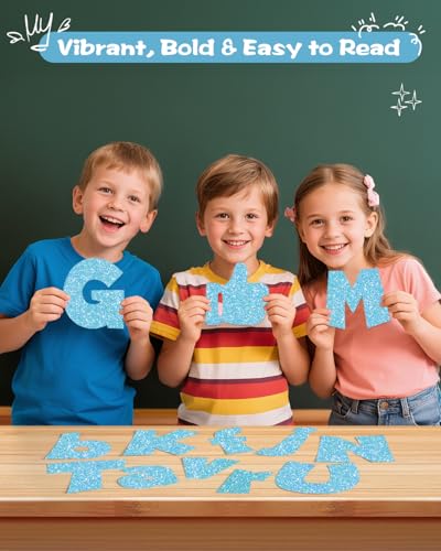 Image of 249 Pcs Glitter Bulletin Board Letters, Numbers and Punctuation 4 Inch | Cut Out Letters for Bulletin Board Decorations, Poster Board Letters Alphabet Cutouts for Classroom Wall Decor (Light Blue)