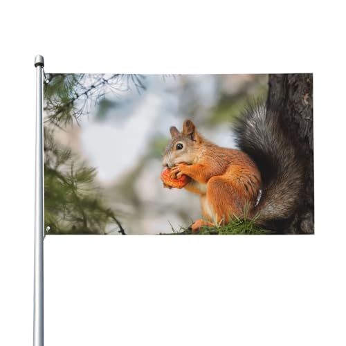 Bandera divertida y esponjosa de ardilla gorda para comer nueces en ramas de árbol para casa, césped, decoración de patio, banderas de bienvenida con 2 ojales de metal, uso en interiores y exteriores