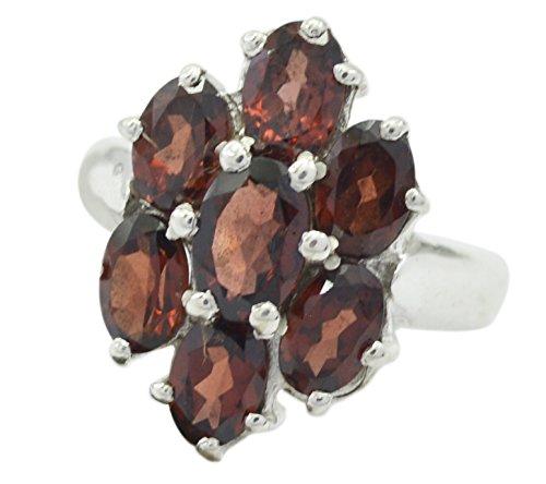 Bague de naissance en grenat véritable argent massif style grappe