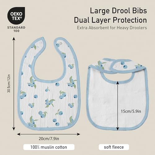 Image of Muslin Bibs for Baby Boy Girl, Adjustable Fit for Drooling and Teething | 6Pk, 100% Soft Cotton Surface & Multi-Layer Absorbent Core, Shrink-resistant & Fade-Proof, Gentle on Sensitive Newborn skin