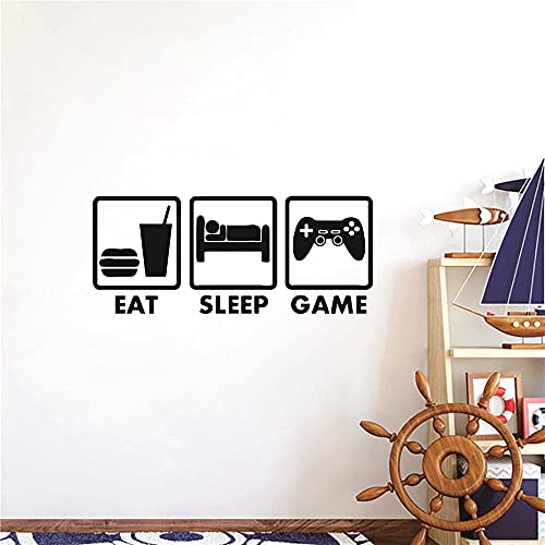 Boys Room Controller Joysticks Wall Sticker Quotes Eat Sleep Games Letter Art Wall Decor Sticker For Kids Boys Room Play Room Art Decal Y-212 (Black, 57X25Cm) #TOP4