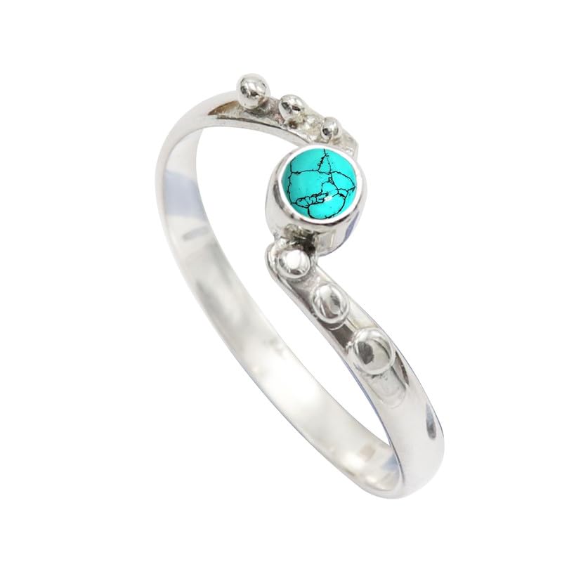 SILVERTROVE Anillo de plata de ley 925 con piedra turquesa creada en laboratorio, para hombres y mujeres, anillo de todos los tamaños, joyería hecha a mano CRG1077BU_ (S 1/2), Piedra preciosa.,