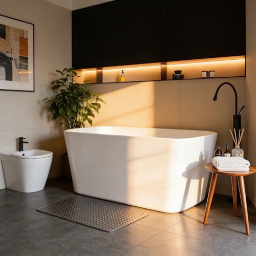 Image of 59 inch Acrylic Freestanding Bathtub, Deep Soaking Tub, Modern Square