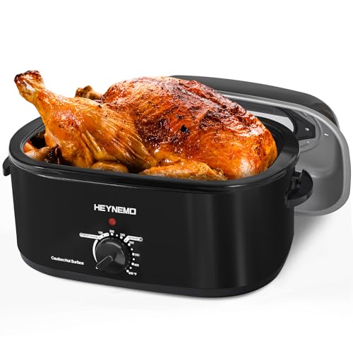 Image of Roaster Oven 28 Quart, Electric Roaster Pan with Visible & Self-Basting Lid, Large Stainless Steel Electric Turkey Roaster Oven Defrost Warm Function, Removable Pan Rack, Fits Turkeys Up to 30LB Black