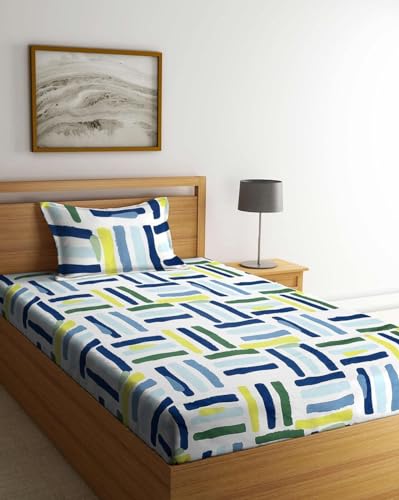 Image of Pure Cotton 220tc Flat Single Printed Bedsheets for Summer Breathable | Wrinklefree (Size-60 X 90 Inch or 228 x 152 cm) with 1 Pillow Covers (Size-17 X 27 Inches, Grey and Black)