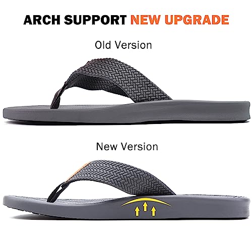 Kuailu OCUS-JYMT19-GREY-45 Mens Flip Flops Arch Support Comfortable Waterproof Open Toe Summer Beach Leather Thong Sandals Cushion Slip thumb #7
