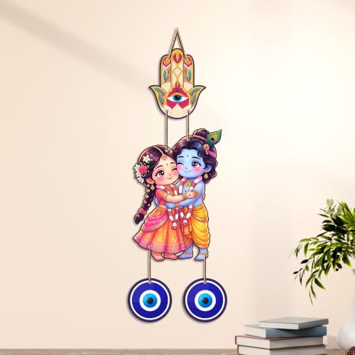 Image of Artvibes Cute Radha Krishna Nazar Battu Wall Hanging for Main Door Entrance | Evil Eye Protection Decor for Home Temple Bedroom Office | Positive Energy Gift Item (WH 8579N)