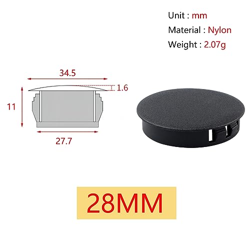 Qrity 10 PCS Plastic Button Plugs, 28mm Round Drill Hole Cover Caps, Snap on Type, Furniture Hole Caps, Black - Image 2