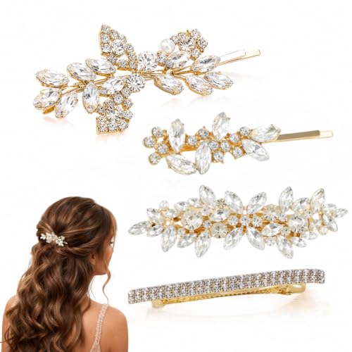 Image of 4 Pcs Gold Bead Hair Clips for Women, Bridal Wedding Gold Hair Accessories