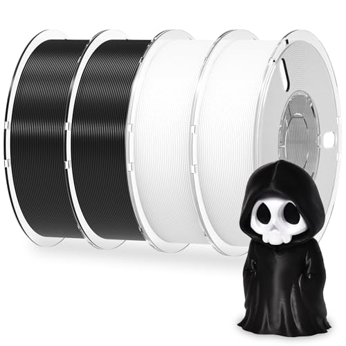 Image of RAMBERY White Black PLA+ 3D Printer Filament Bundle 4KG Toughness Upgraded 1.75MM 3D Printing Filament Fit Most FDM Printers，Black x 2 Spools & White x 2 Spools