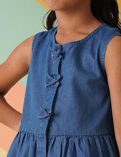 Image of Amazon Brand - Symbol Girl's Solid Denim Relaxed Fit Woven Crop Top