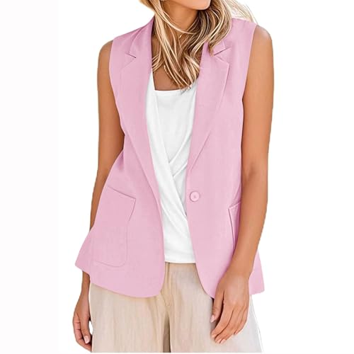 Women's Summer Blazer Vest, Elegant Slim Fit Sleeveless Suit Jackets Classic Notch Lapel Blazer Tops with Pockets