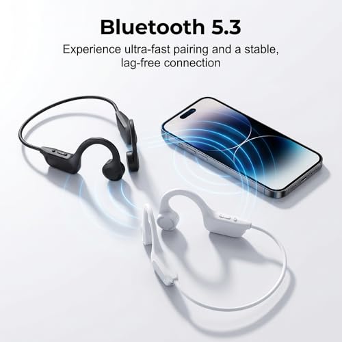 Image of 2026 Upgrade Bone Conduction Headphones Bluetooth, Open Ear Headphones with LED, Wireless Earbuds Sport Earphones for Running, Workouts, Sweat & Water Resistant, 8H Playtime (White)