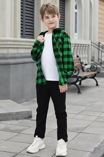 Image of Cromoncent Boys Flannel Hoodie Plaid Button Down Shirt Jacket Long Sleeve