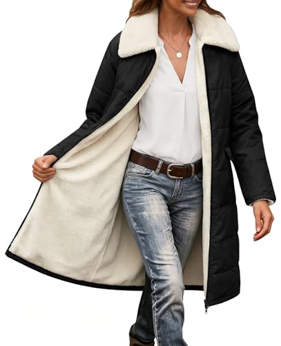 Tuopuda Manteau Femme Hiver Long Veste Polaire Chaud Parkas Matelassée Élégant à Col Blouson Zippée Coupe-vent Casual Manteaux Manches Longues avec...