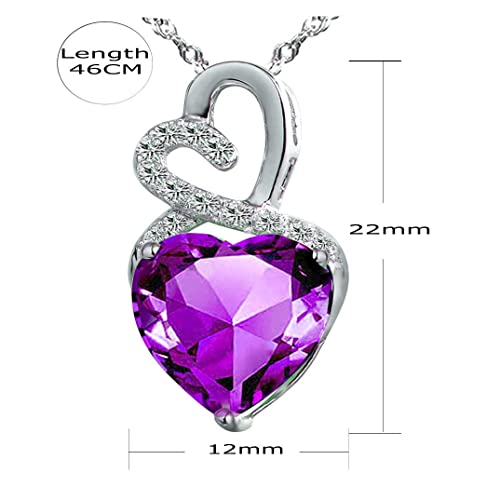 The Diamond Deal Lab-Created Purple Amethyst Gemstone Febuary Birthstone Heart And Diamond Accent Pendant Necklace Charm In 925 Sterling Silver #TOP1