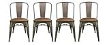 BTEXPERT® Industrial Metal Antique Rustic Distressed Dining Side Chair (Set of 4)