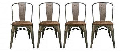 BTEXPERT® Industrial Metal Antique Rustic Distressed Dining Side Chair (Set of 4)