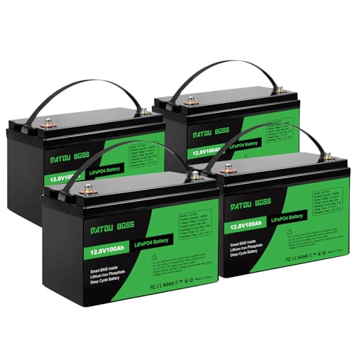 DATOUBOSS LiFePO4 Battery 12V 100Ah Lithium Battery 12.8V, Up to 15000+ Deep Cycle, with 120A BMS Protection, for RV, Marine, Boat, Campervan, Off-Grid Solar Panel System, 4pcs DATOUBOSS LiFePO4 Battery 12V 100Ah Lithium Battery 12.8V, Up to 15000+ Deep Cycle, with 120A BMS Protection, for RV, Marine, Boat, Campervan, Off-Grid Solar Panel System, 4pcs