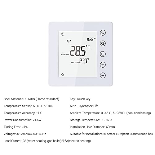 Wifi Thermostat, Geevorks Programmable Thermostats 16A Electric Heating Thermostat App Remote Control, Digital Thermostat With Lcd Touchscreen/ Children Lock/ Anti-Freeze Energy Saving #TOP7