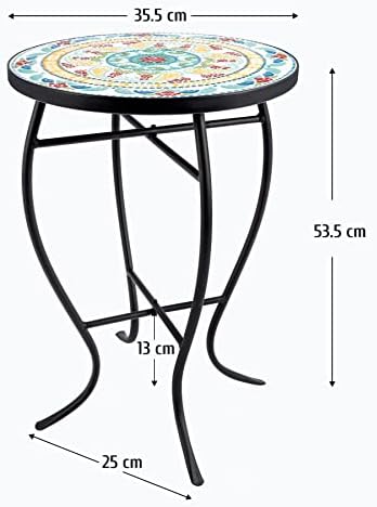 VONLUCE Mosaic Side Table and Plant Stand, 53.5cm Round Side Table with 36cm Ceramic Tile Top, Indoor and Outdoor Accent Table, Outdoor Patio Bistro Coffee Table for Home & Garden (Floral)