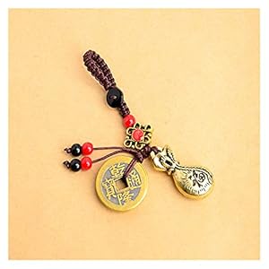 Hongtai Handgemaakte touw vintage messing geld tas sleutelhanger hanger sieraden vintage coin auto sleutelhanger (Color : 1)