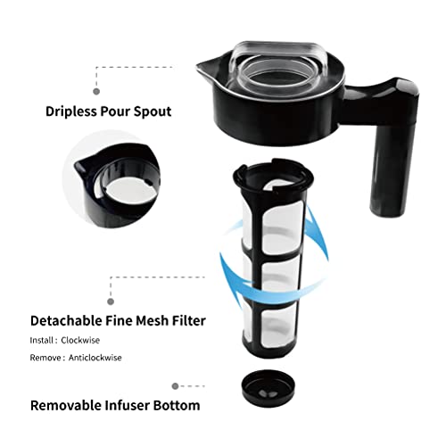 Watchget Cold Brew Coffee Maker, 44Oz Borosilicate Glass Iced Coffee Maker And Tea Infuser With Leak-Proof Lid Cold Brew Pitcher With Mesh Filter, 1.3L #TOP3