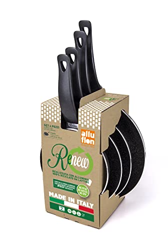 Alluflon Vesuvia Renew set padelle 18+22+24+28 cm, per ogni piano cottura esclusa induzione. Alluminio riciclato da lattine. Made in Italy