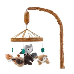 The Peanutshell Crib Mobile for Boys or Girls – Woodgrain Musical Baby Crib Mobile with 12 Lullabies, Whimsical Woodland Baby Whimsical Woodland Nursery Decor