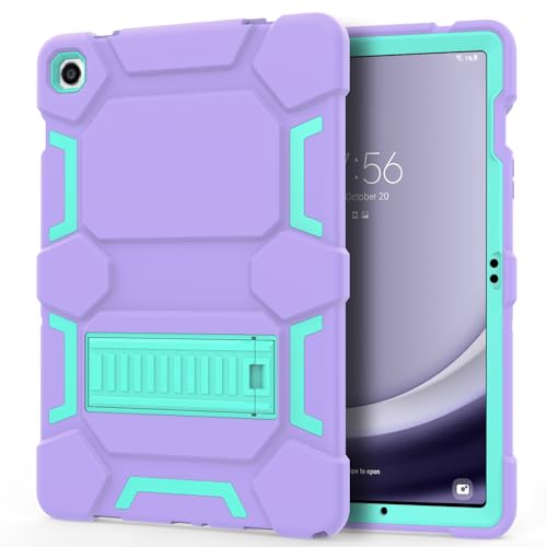 Coque Samsung Galaxy Tab A9+ antichoc avec béquille intégrée violette et verte