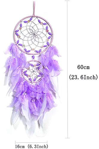 Purple Dream Catcher, Large Dreamcatcher, Handmade Feather Mobile Wall Decor Hanging for Girl Women Bedroom Dorm Room Decorations Home Ornament Birthday Festival Craft Gift (Dual Ring)