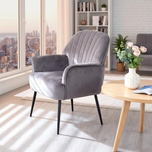 Sillón moderno terciopelo gris miniatura 3