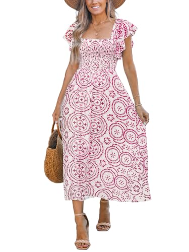 Image of CUPSHE Women's Paisley Square Neck Flutter Sleeve Smocked Bodice Midi Dress