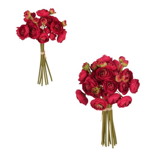 IPOPU Red Ranunculus Artificial Flowers 2 Bouquets Red Silk Flowers with Stems 12PCS Faux Ranunculus Mini Fake Flower for Vase Filler Flowers DIY Wedding Bouquet Bridal Shower Decoration