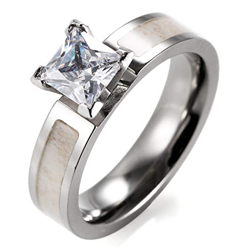 Women's 5mm Titanium Cubic Zirconia Engagement Ring with Genuine Antler Inlaid4