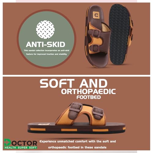 Image of DOCTOR HEALTH SUPER SOFT Men Comfortable Double Strap Slippers with Adjustable Buckles, Cushioned Footbed and Anti Slip Sole, Casual Everyday Wear Sliders for Indoor and Outdoor Use