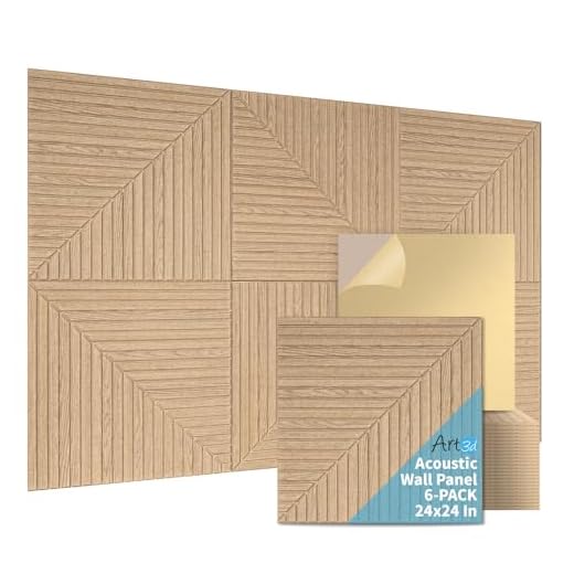 Art3d 6-Pack Self-Adhesive Acoustic Wall Panels for Home Décor, 24 x 24 Inch Soundproofing Panels for Office Studio Bedroom - High Noise Absorption Polyester Fiber, Wood Grain Airbrush