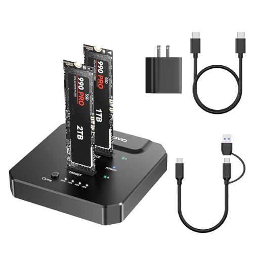 Image of ANYOYO M.2 NVMe SSD Cloner, 20Gbps Dual Bay Offline Duplicator, USB-C 3.2 SSD Reader, Tool-Free SSD Enclosure to USB Adapter Dock for PCIE NVMe SSD Supports M /B&M Key, Aluminum Case with LED Indicator
