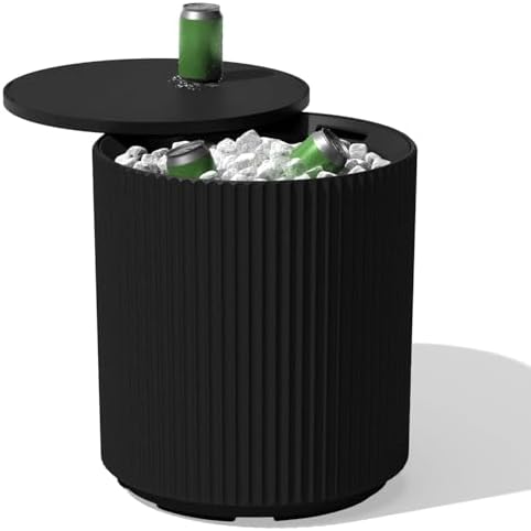 Veradek Outdoor Cooler Side Table - 2 in 1, Black, 21 inch