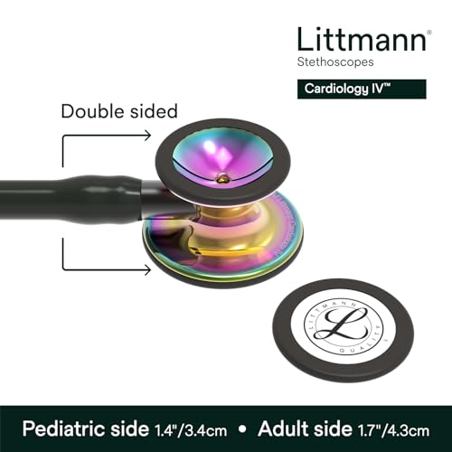 3M Littmann Cardiology IV Diagnostic Stethoscope, 6240, More Than 2X as Loud, Weighs Less, Stainless Steel High Polish Rainbow-Finish Chestpiece, 27" Black Tube, Smoke Stem, and Headset by Littmann - Image 3