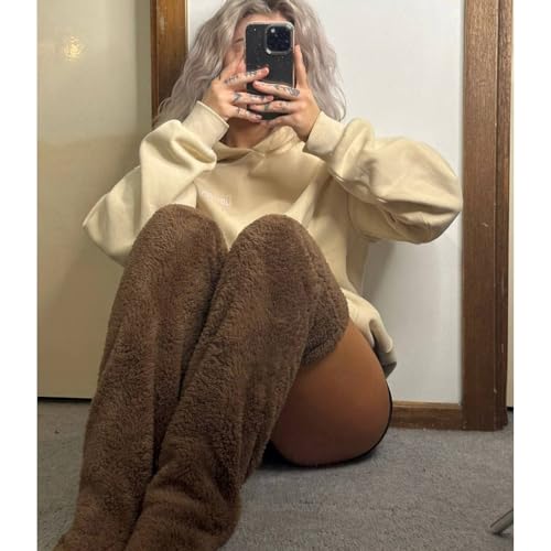 Cozy Paws Thigh High Fuzzy Socks - Plush Teddy Bear Non-Slip Warm for Women & Men, Sleeping Lounge Winter2