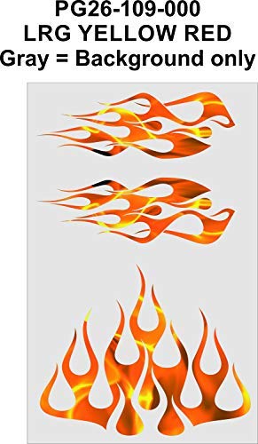 Image of STYLE1 Multi-Color Flame Decal Kit Golf Cart, UTV, RC, ATV, Mower, Motorcycle Tank (D - XLarge, PG26-109-000 LRG Yellow RED)