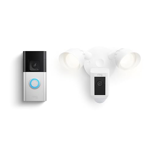 Ring Battery Doorbell Plus con Ring Floodlight Cam Plus, Blanco