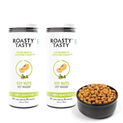 Roasty Tasty Roasted Soy Nuts Snacks | Hot Wasabi | Crunchy & Tasty | Zero Cholesterol, Gluten-Free | Healthy Namkeen | Roasted Snack, Not fried Snack I Snack for Weight Loss I Protein Snack I Healthy Snacks | Pack of 2 (150g each)
