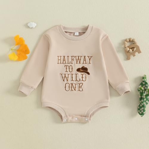 Baby Boy Half Birthday Outfit Bubble Romper Half Way To Wild One Onesie Cowboy Hat Bodysuit 1/2 Birthday Clothes3